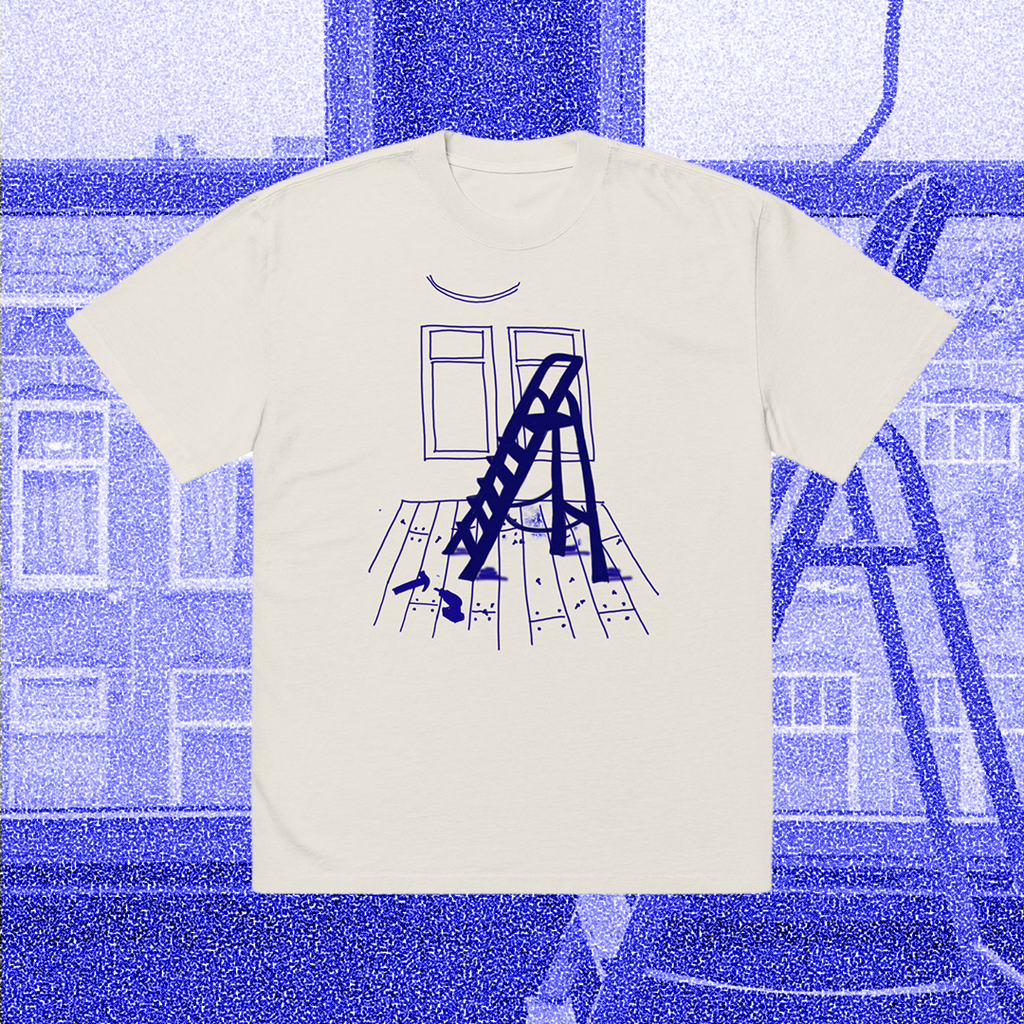 The home project, blue on off-white, boxy shirt