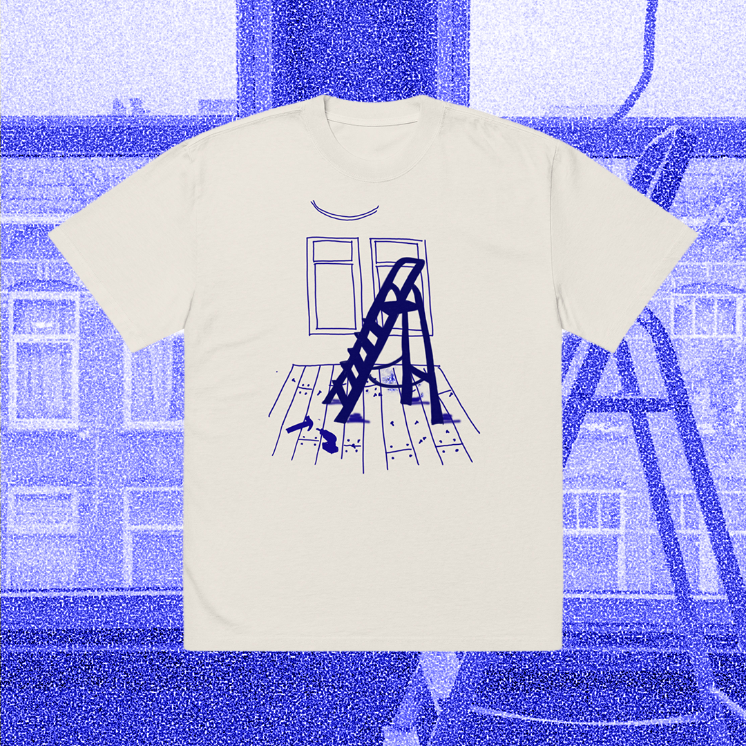 The home project, blue on off-white, boxy shirt