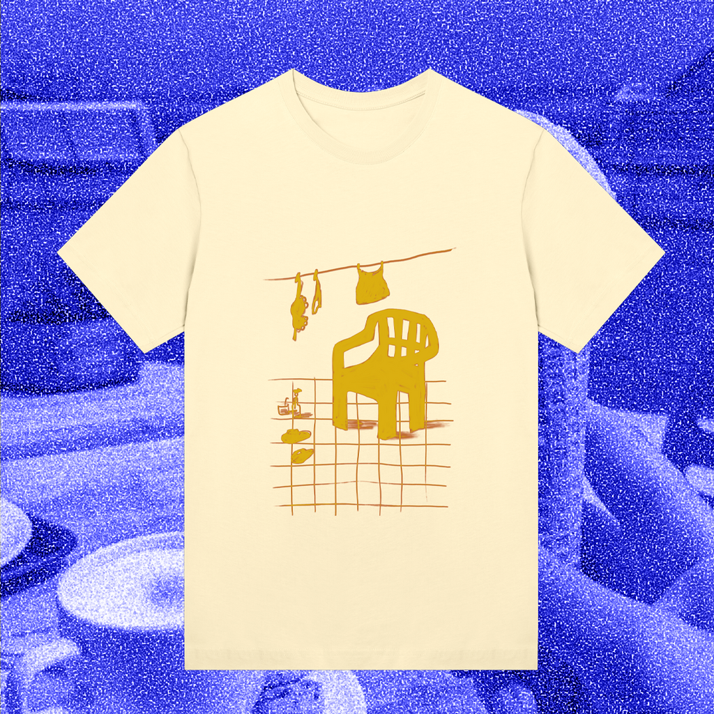 The garden chair, yellow on yellow, shirt