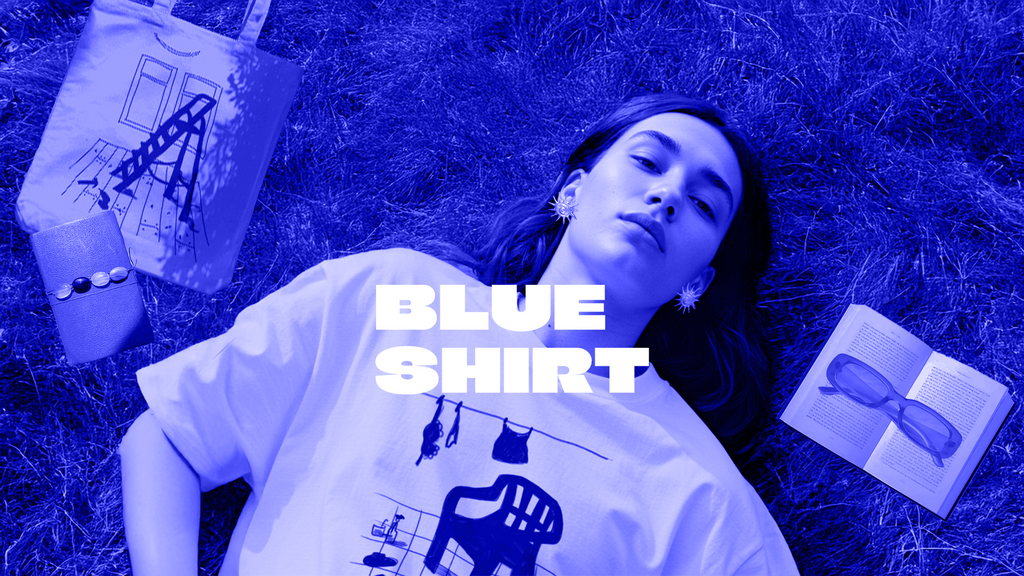 The garden chair, blue on vintage white, shirt