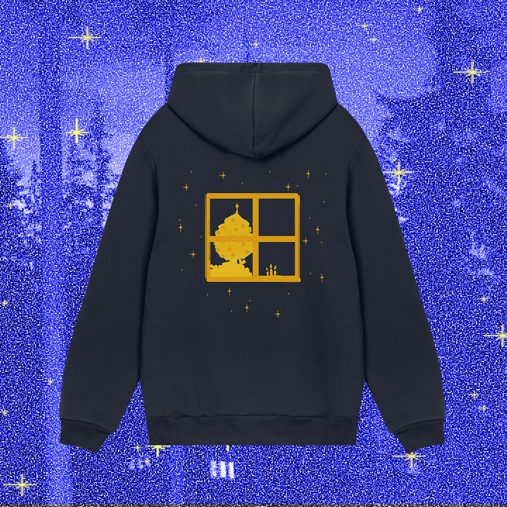 The christmas evening, yellow on dark blue, hoody