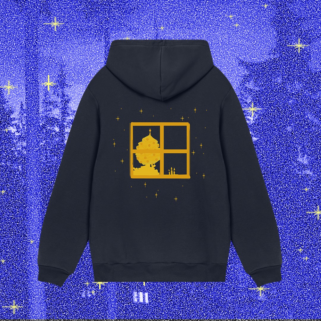 The christmas evening, yellow on dark blue, hoody