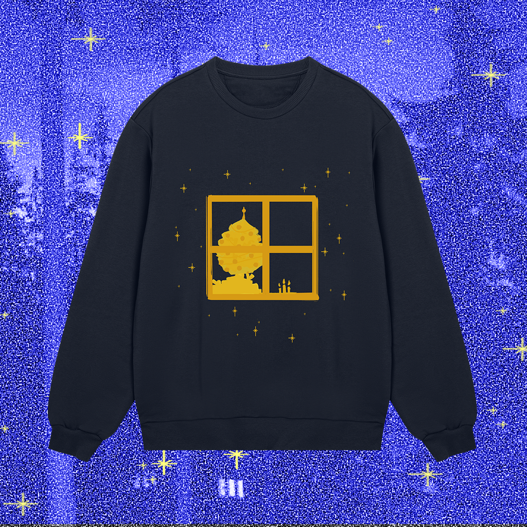 The christmas evening, yellow on blue, sweatshirt