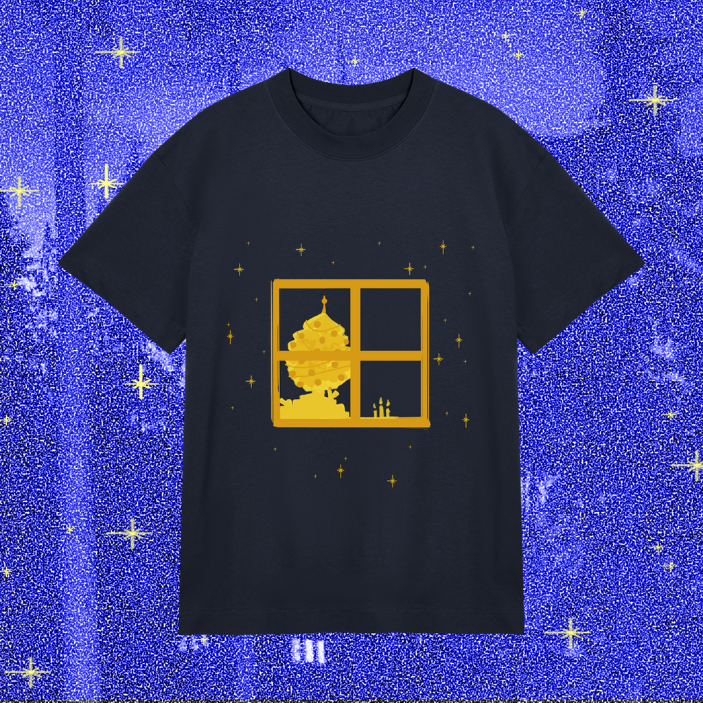 The christmas evening, yellow on dark blue, shirt