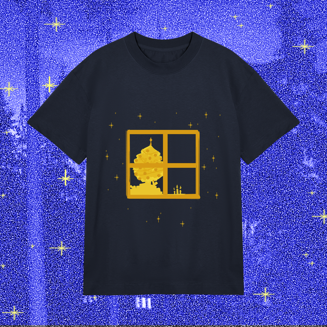 The christmas evening, yellow on dark blue, shirt