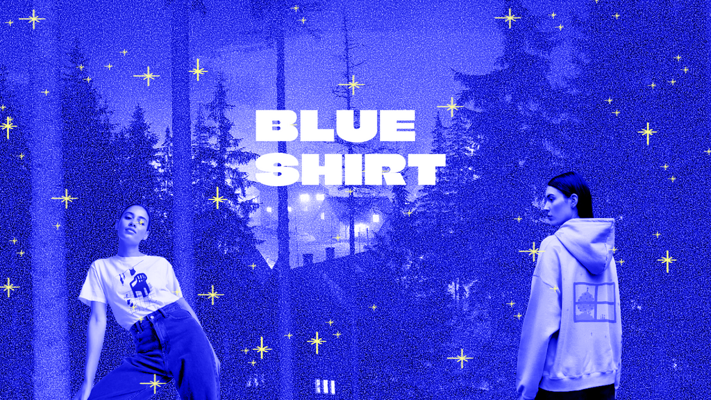 The christmas eveneing, blue on vintage white, shirt