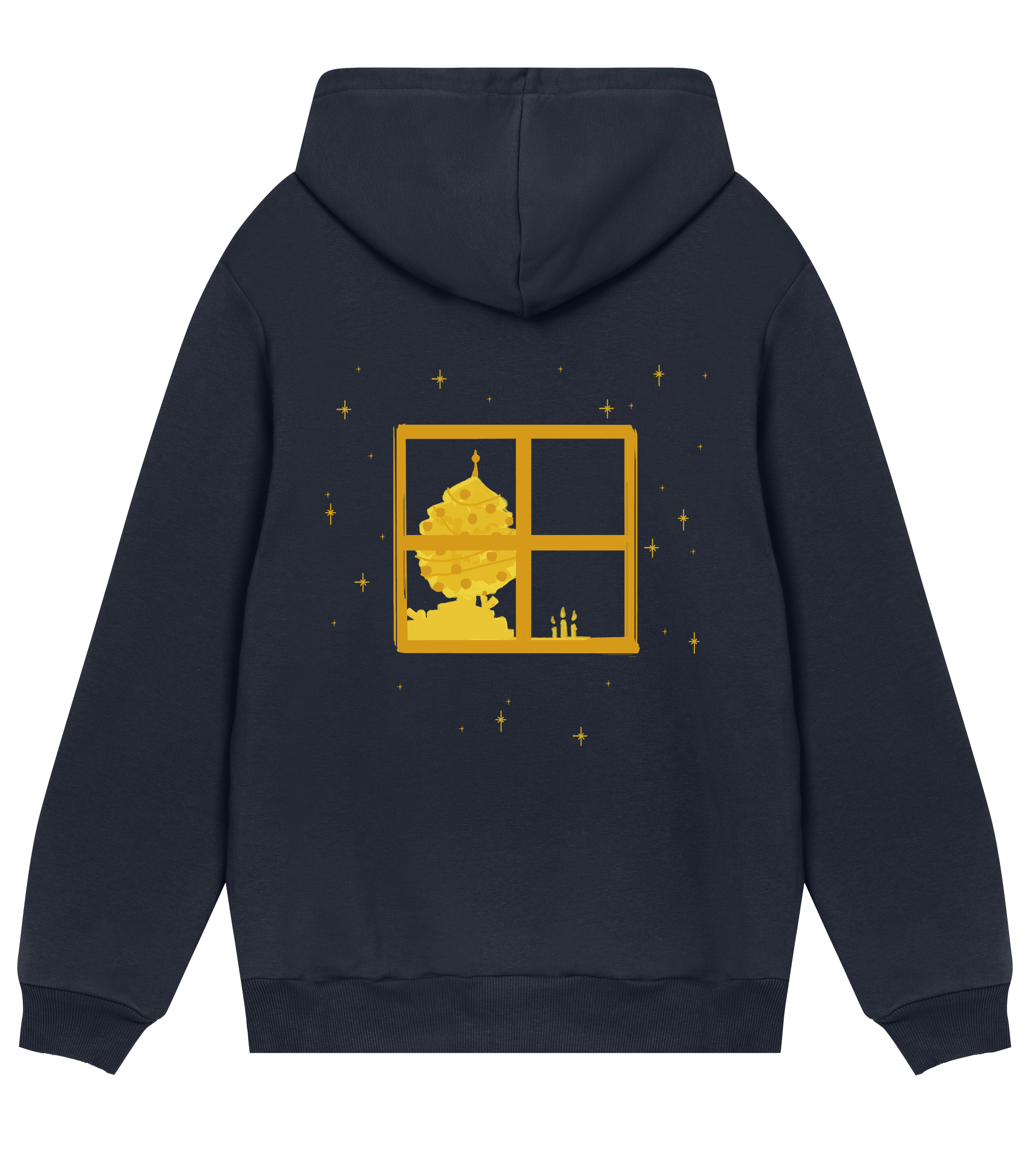The christmas evening, yellow on dark blue, hoody