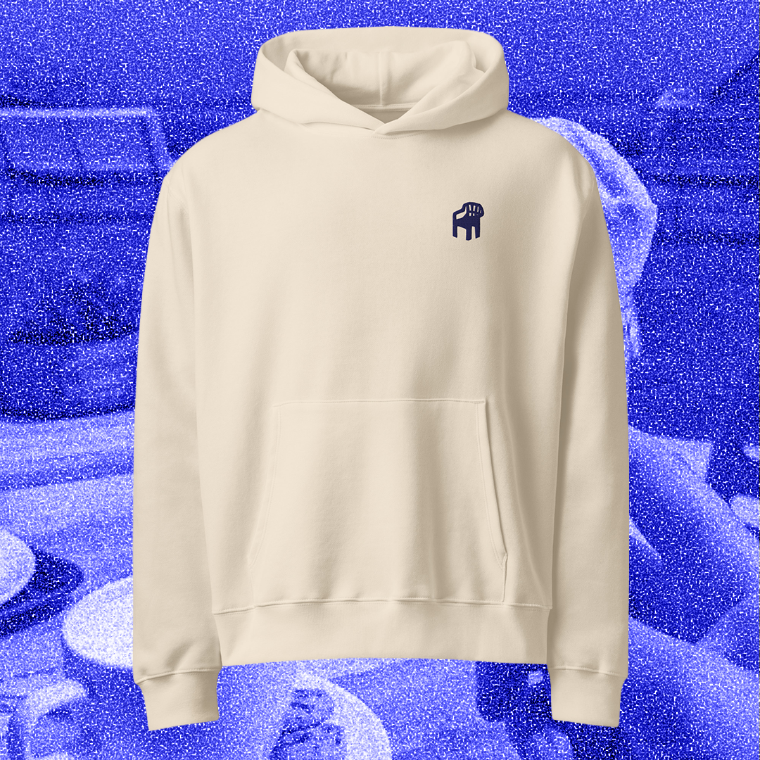 The garden chair, blue embroidery on hoodie