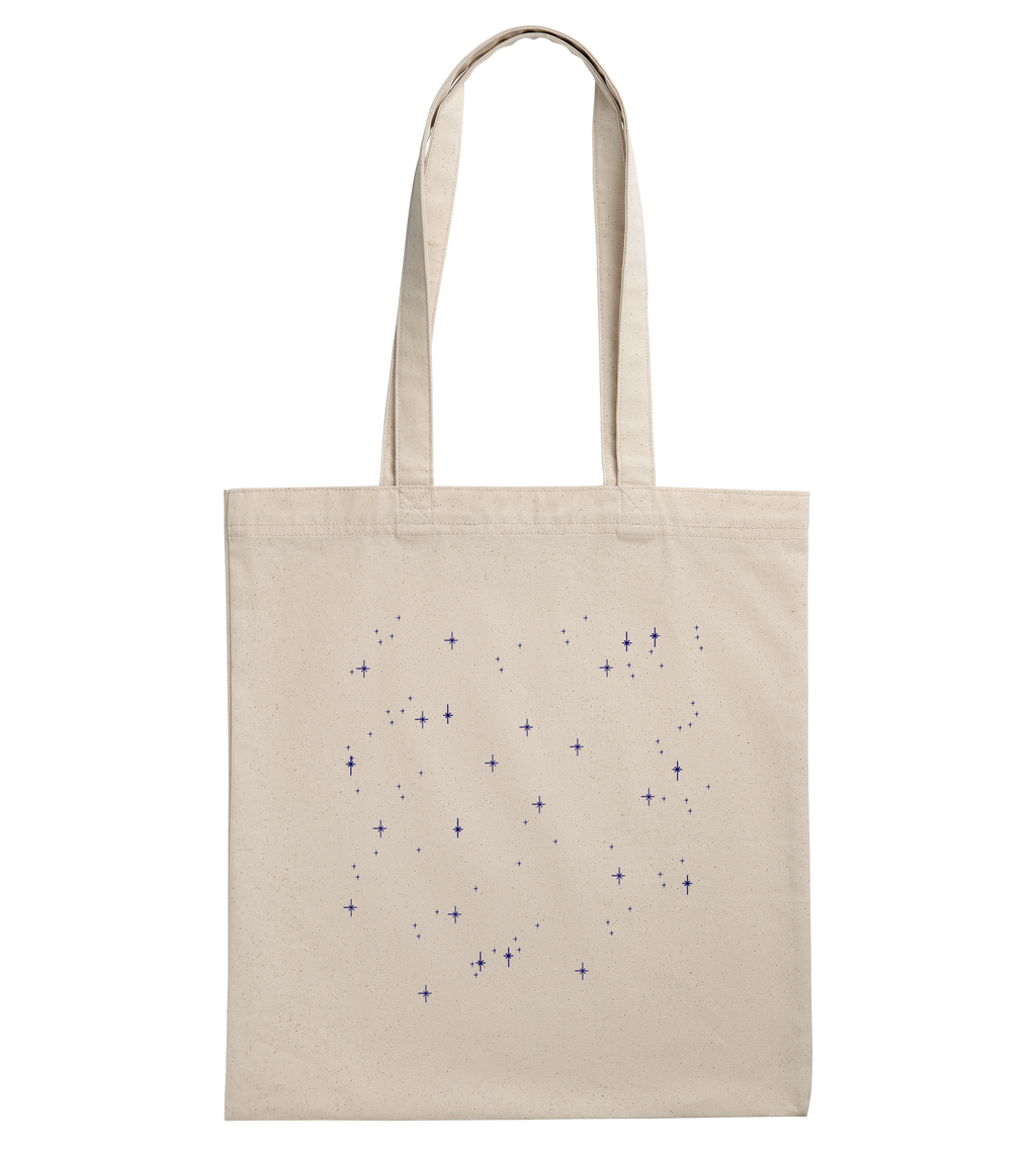 The christmas shopper, blue on natural white