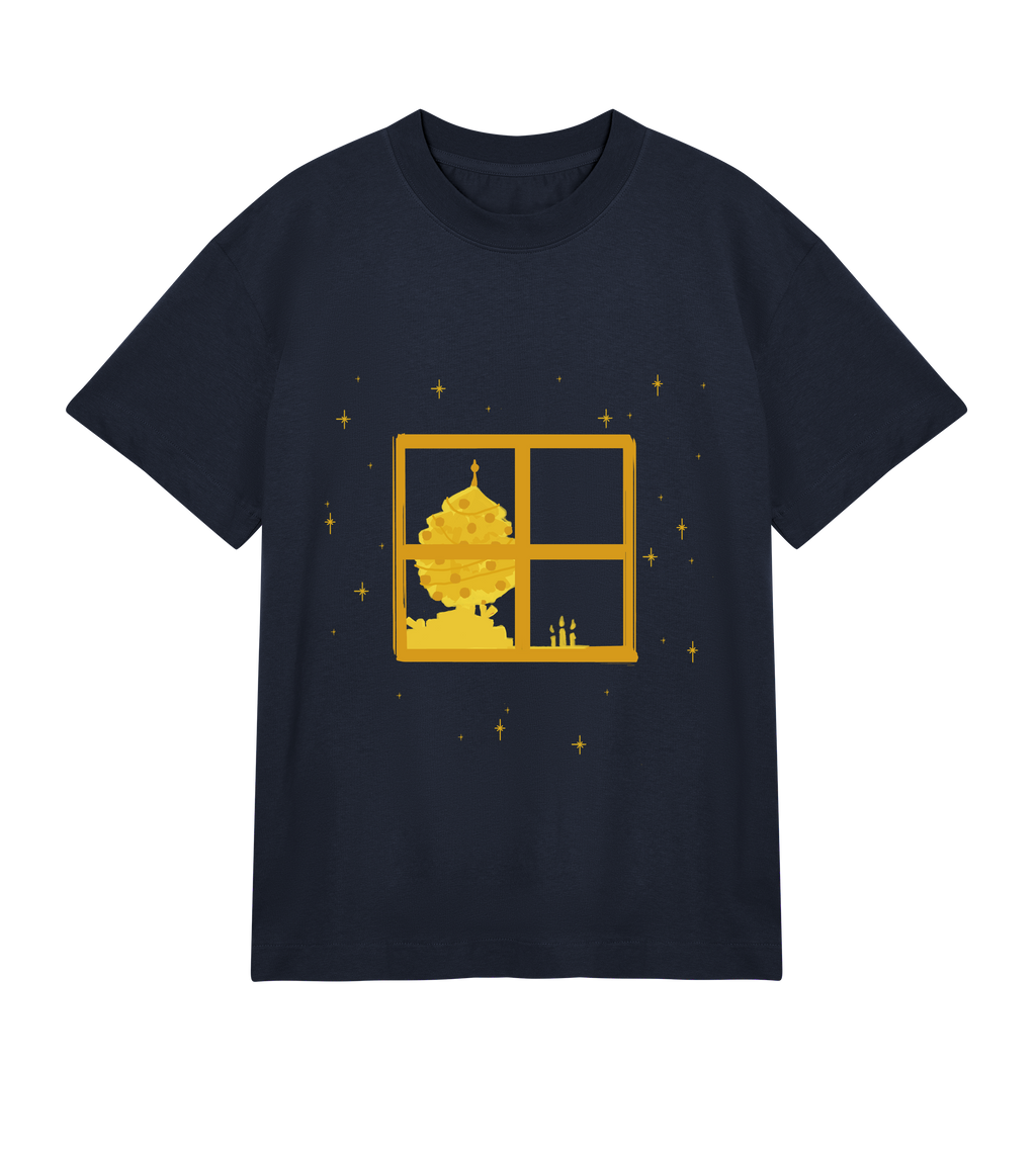 The christmas evening, yellow on dark blue, shirt