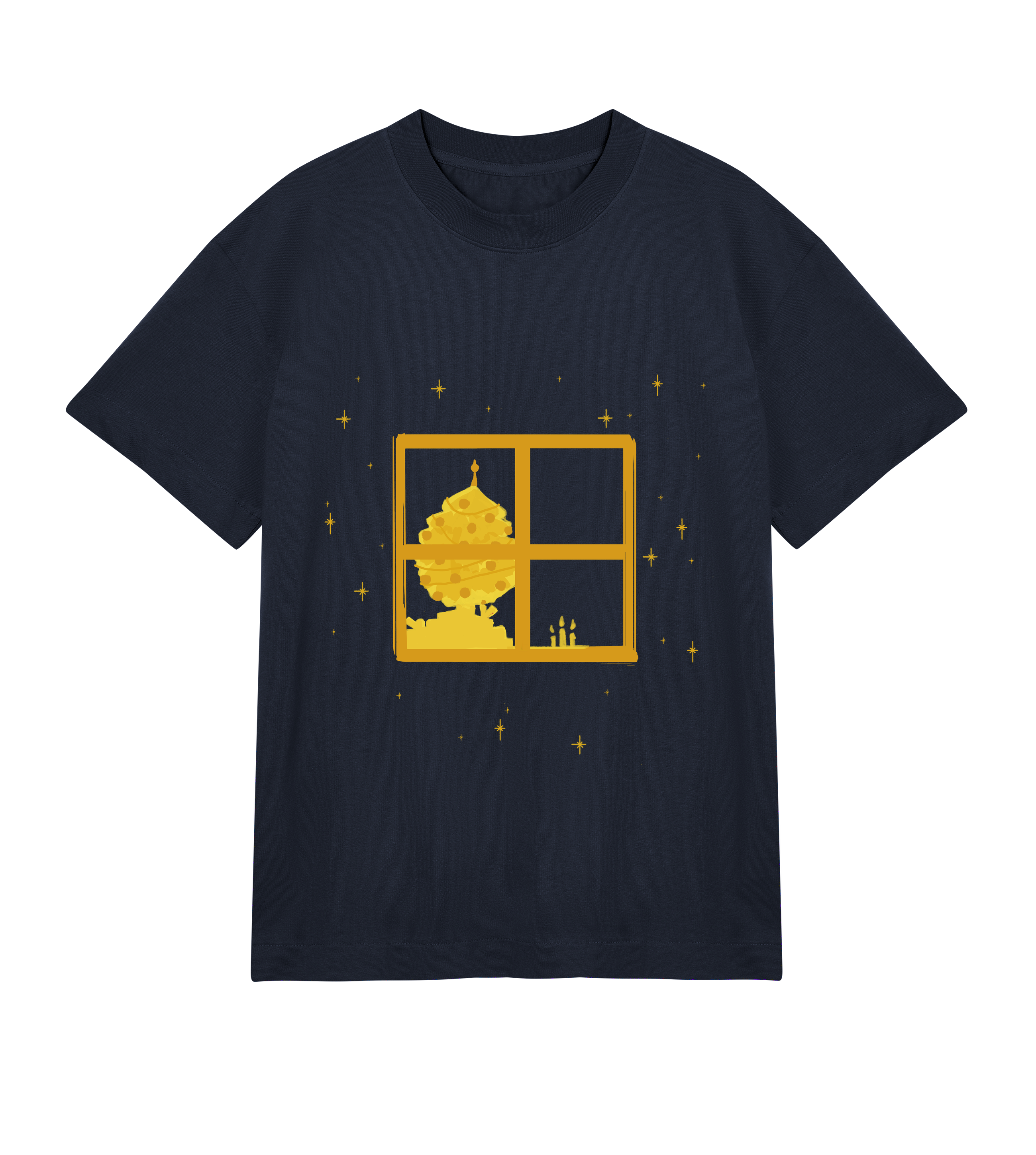 The christmas evening, yellow on dark blue, shirt